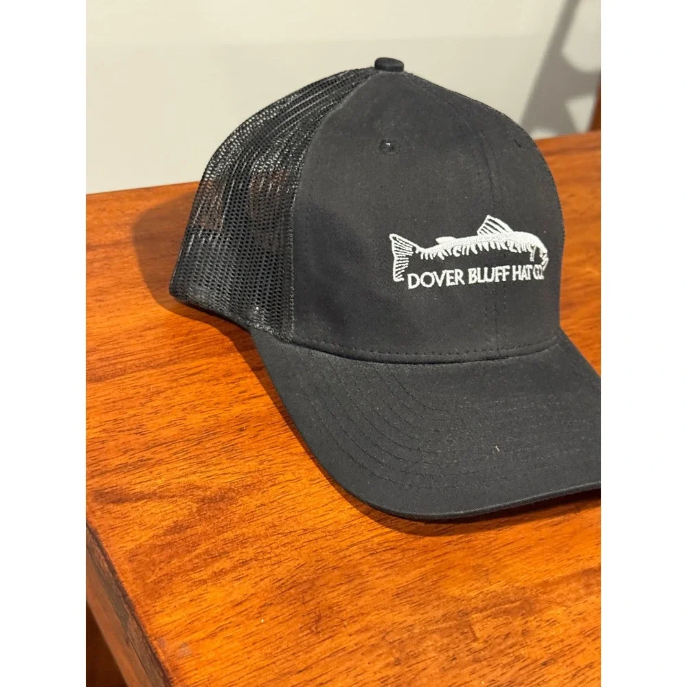 Dover Bluff Hat Co Mens Black Trucker Hat Fish Logo Embroidered Snapback‎ Cap